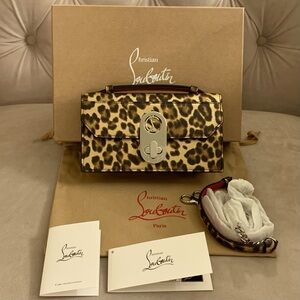 Christian Louboutin Elisa Leopard Crossbody Shoulder Bag Clutch Brown Red NIB!
